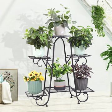 meuble plantes moderne niveaux métal noir élégant intérieur extérieur assemblage facile