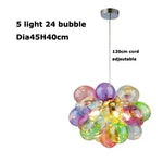 suspension lumineuse moderne transparente boules colorées violet bleu vert orange rose blanc