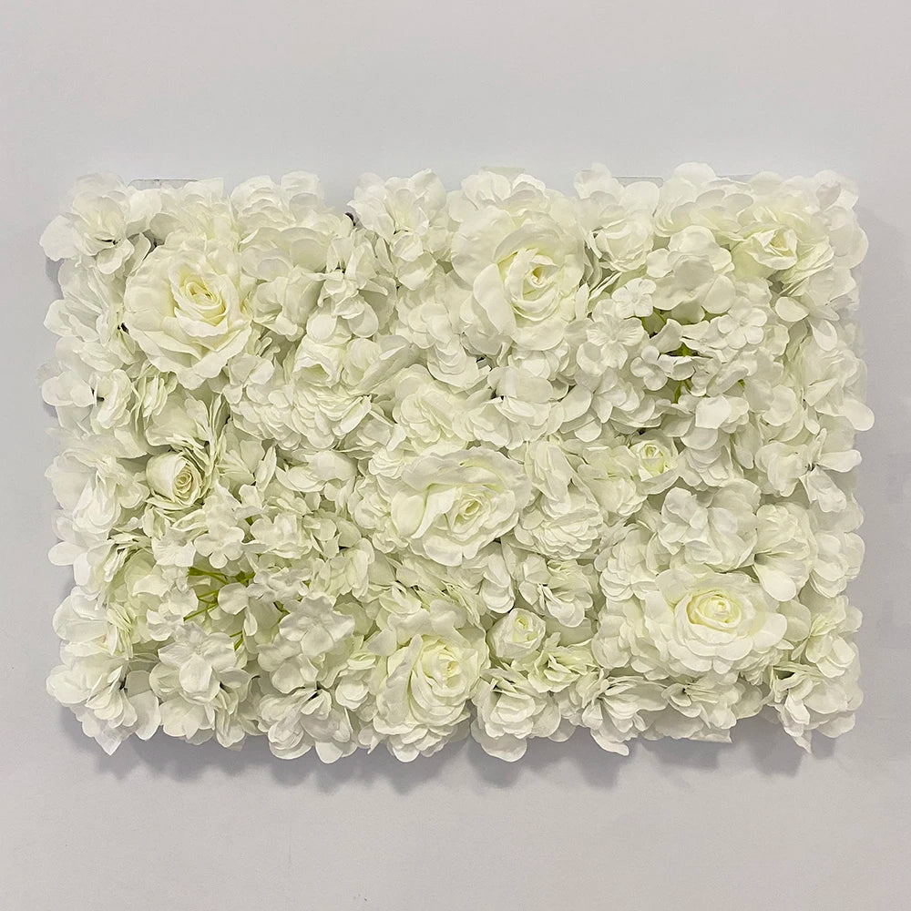 panneau mural fleurs artificielles roses blanches beige décoration mariage fête grille métallique élégante moderne