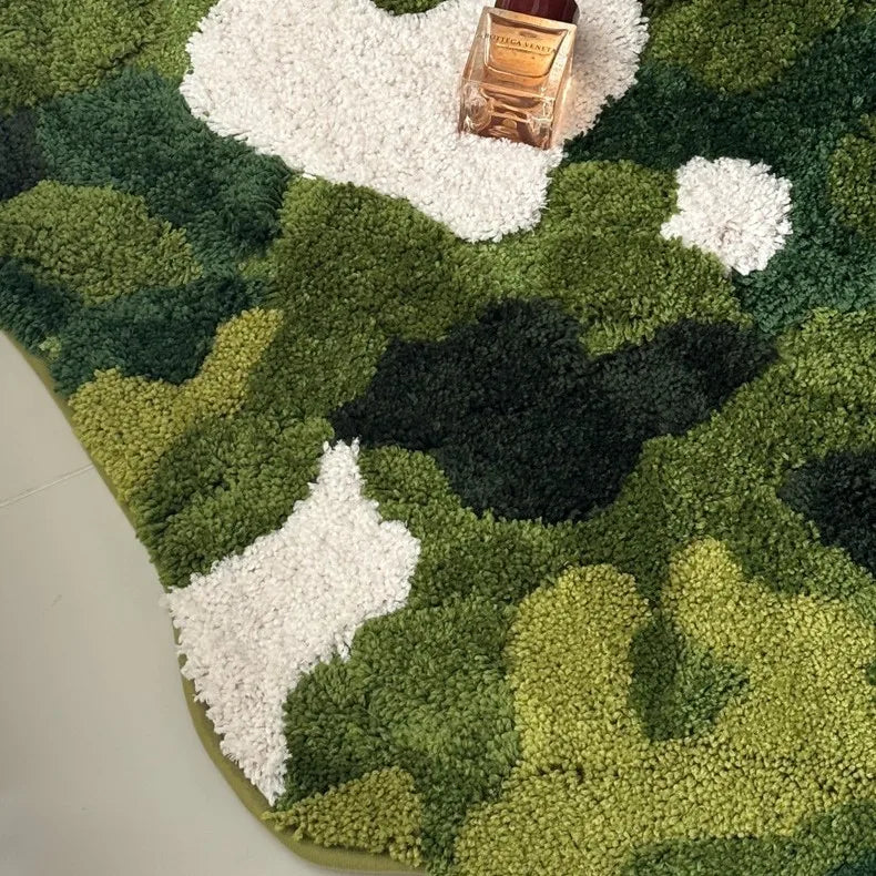 tapis moelleux camouflage fleurs vert blanc moderne résistant décoloration antidérapant séchage rapide