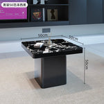 table basse carrée salon minimaliste marbre noir blanc tiroir métal solide