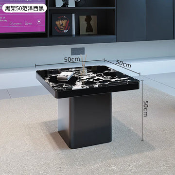 table basse carrée salon minimaliste marbre noir blanc tiroir métal solide