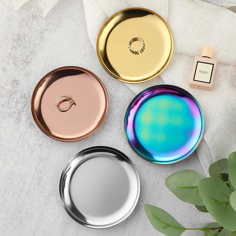 assiettes acier inoxydable or argent rose moderne présentoir bijoux décoration chambre plateaux minimalistes