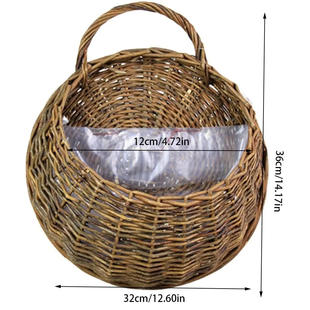panier suspendu marron clair tressé rustique plante artificielle mur maisonDecoration