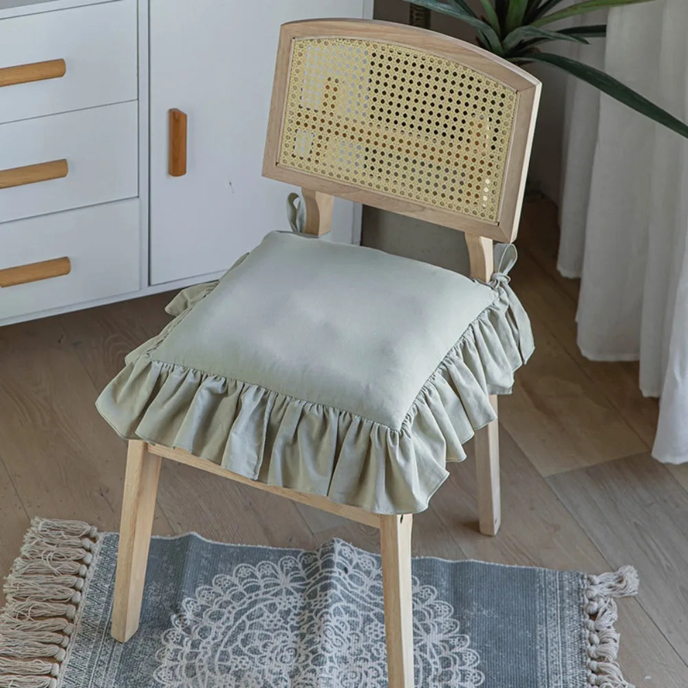 housse chaise rustique motif volants coton polyester beige blanc fixations rubans