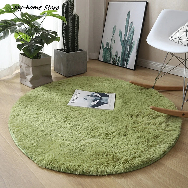 tapis rond doux polyester blanc vert marron beige gris moderne fourré chambre salon 40x40cm