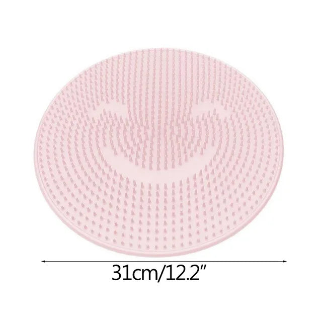 tapis bain circulaire texturé motifs floraux bleu rose moderne adhésif salle bain douceur antidérapant