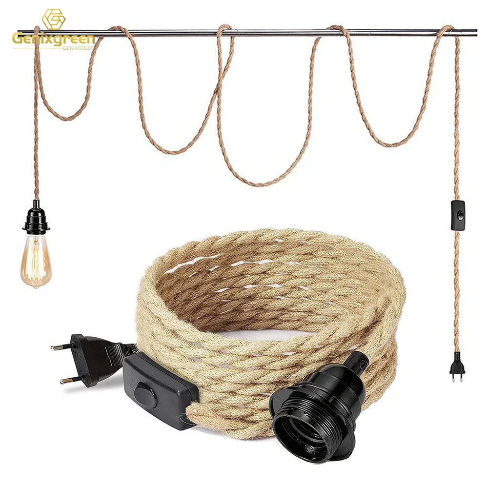 câble électrique tissé vintage 2m 3m e27 on off eu plug noir rustique