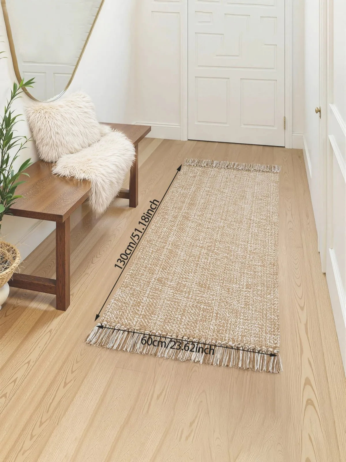 tapis polyester chenille beige motif moderne antidérapant intérieur salle bain porte