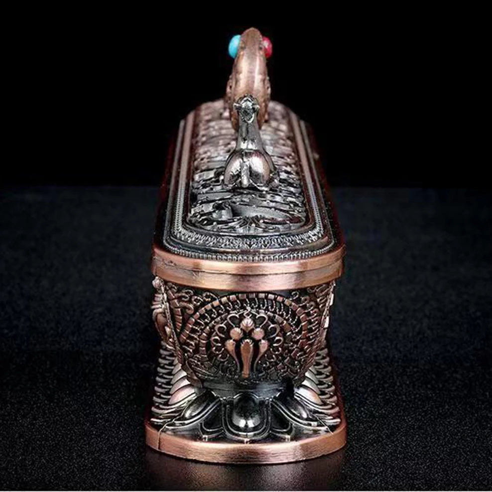 boîte encens métal bronze ornements floraux salon décoration artisanale intérieure doré motifs animaux traditionnels