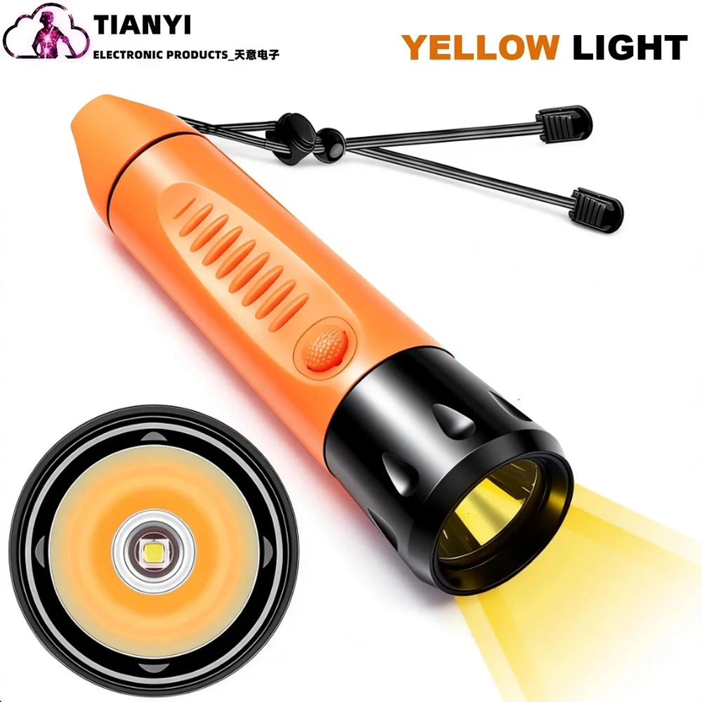 lampe torche plongée haute luminosité 30w orange noire texture grip moderne pratique