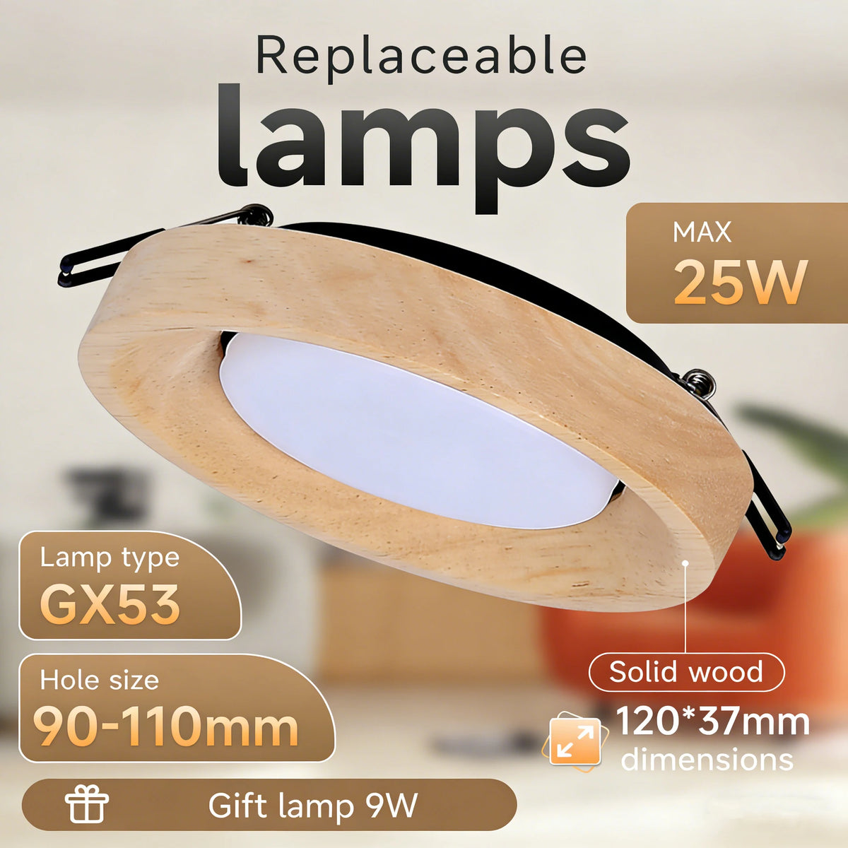 lampe encastrable bois naturel blanc modernes clips câble alimentation ampoule gx53 minimaliste encastrée
