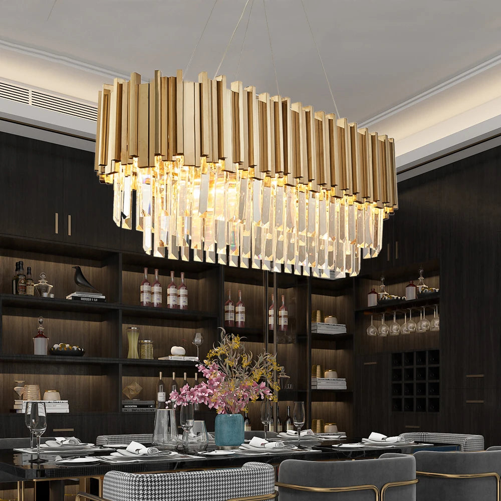 Suspension lumineuse dorée cristal moderne 4500K 3500K 6000K salon chambre