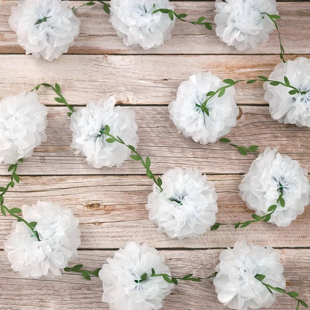 guirlande fleurs artificielles pompons rose blanc bleu modernes 2.5m pièces festive intérieure