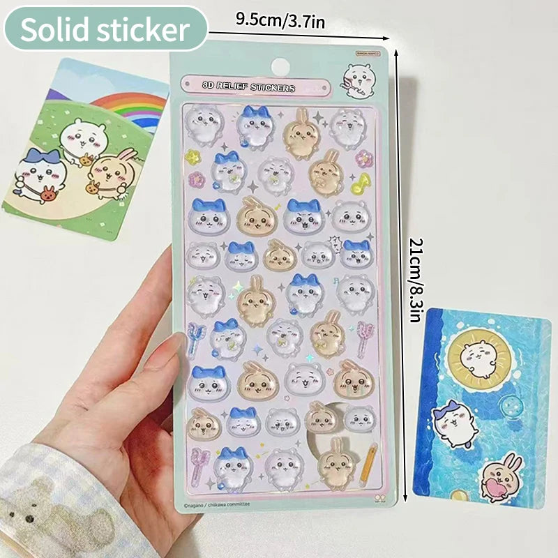 stickers 3d kawaii animaux mignons lapins chats blanc beige bleu rose vert clair jaune