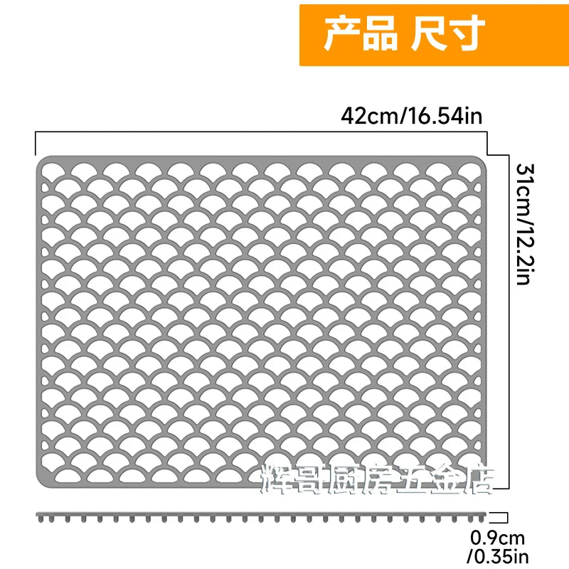 tapis protection silicone moderne gris perforations antidérapant cuisine vaisselle fond évier résistance chaleur
