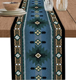 tableau chemin table lin aztèque beige marron bleu rouge moderne ethnique