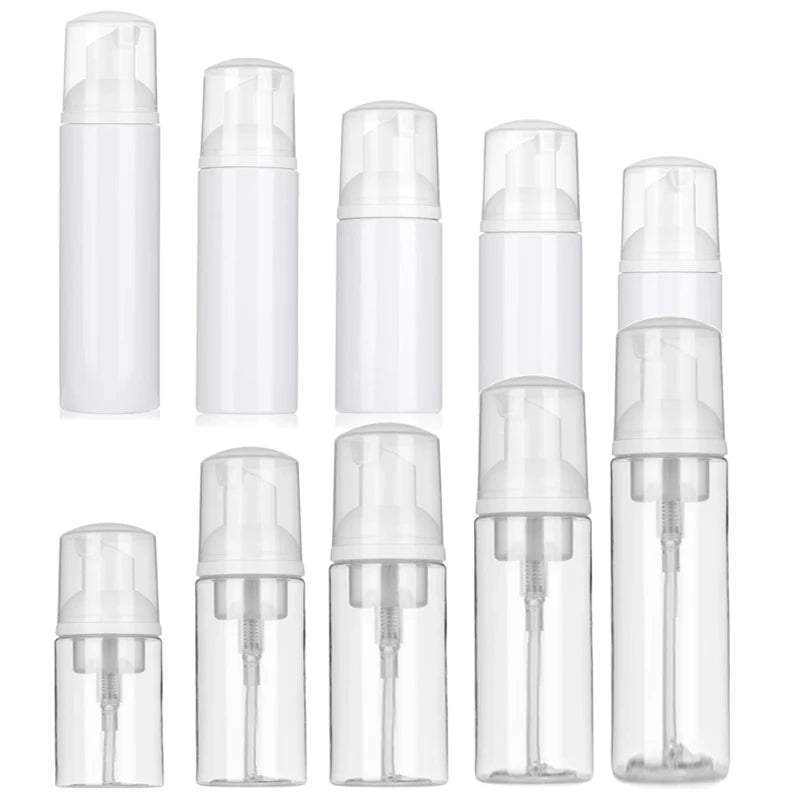 bouteilles mousse transparentes blanches pompe 30ml 50ml 60ml 100ml 150ml 200ml rechargeables cosmétiques