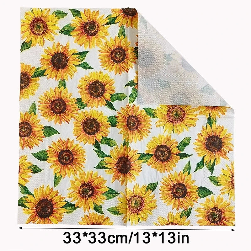 serviettes papier décoratives tournesols jaune vert blanc festives champêtres 16.5cm 33cm
