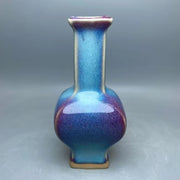 vase céramique bleu turquoise violet effets irisés craquelures décoratif asiatique intérieur blanc