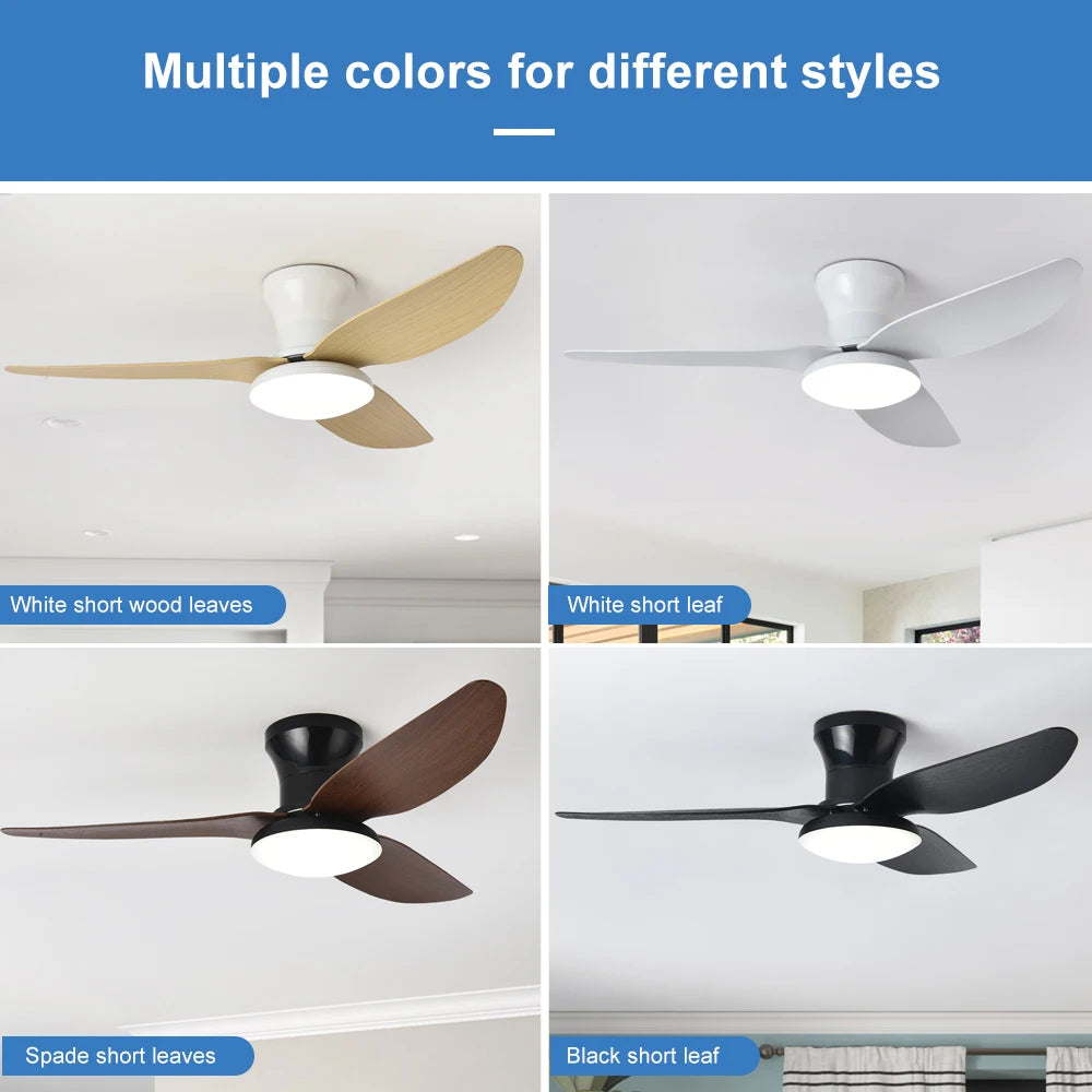 ventilateur led moderne blanc bois foncé télécommande flux lumineux source énergie éolienne haute efficacité