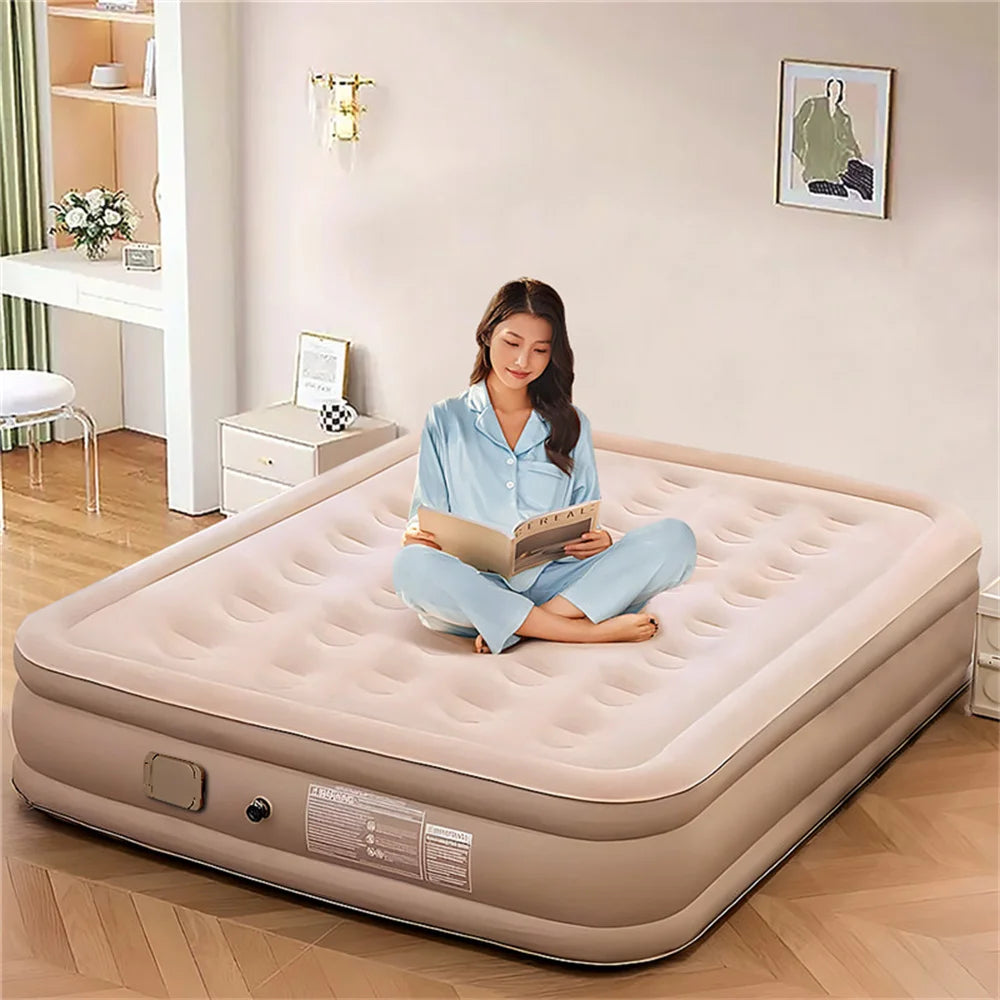 matelas gonflable air épais 13 pouces beige clair tapis sol moderne pompe électrique sac