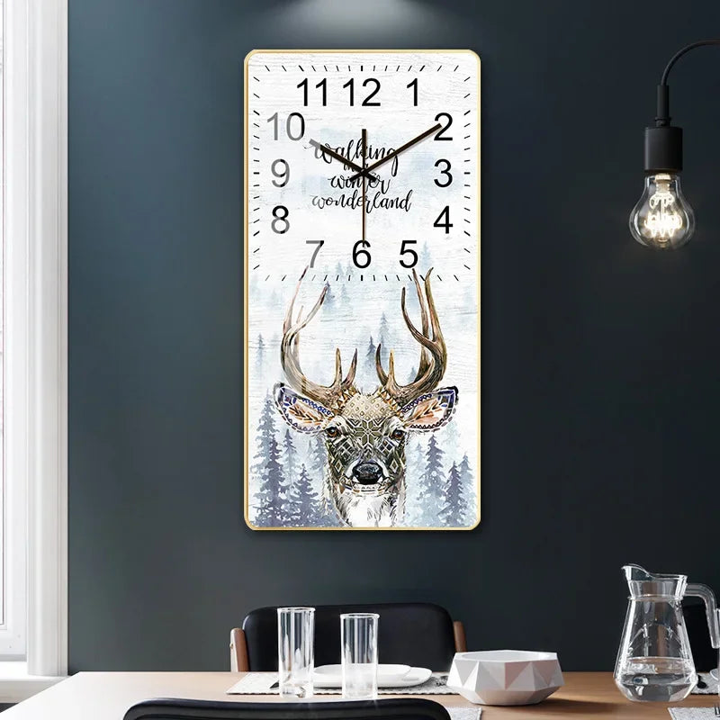 horloge murale moderne bleu forêt plage aiguilles chiffres decoratif doré montagne ponton