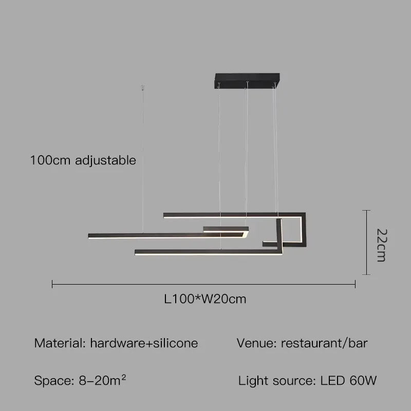suspension lumineuse moderne rectangulaire noir doré éclairage led réglable chambre salon