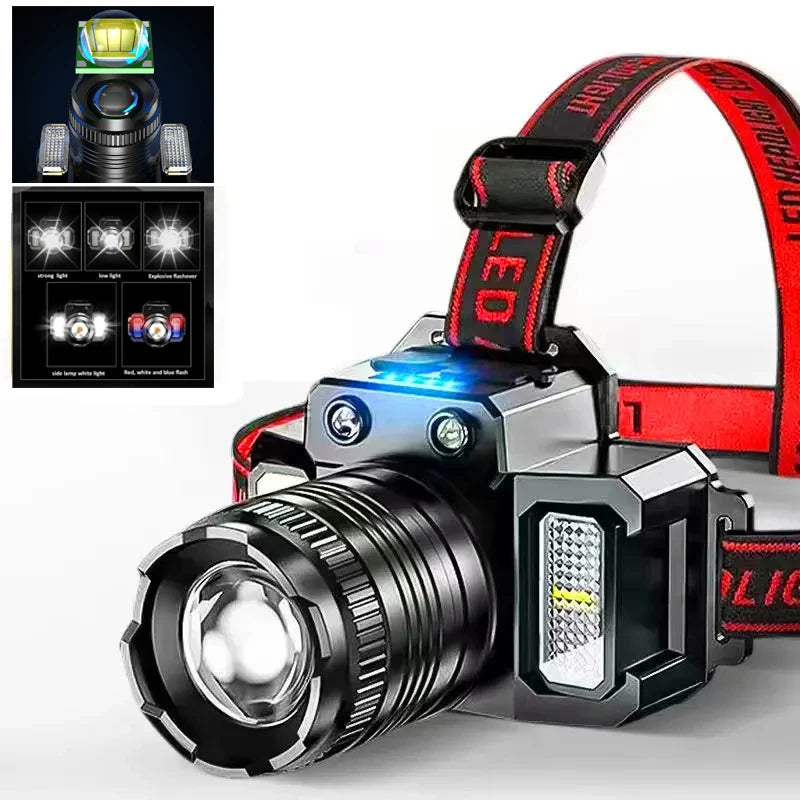 lampe frontale led rechargeable usb noir blanc rouge moderne fonctionnelle