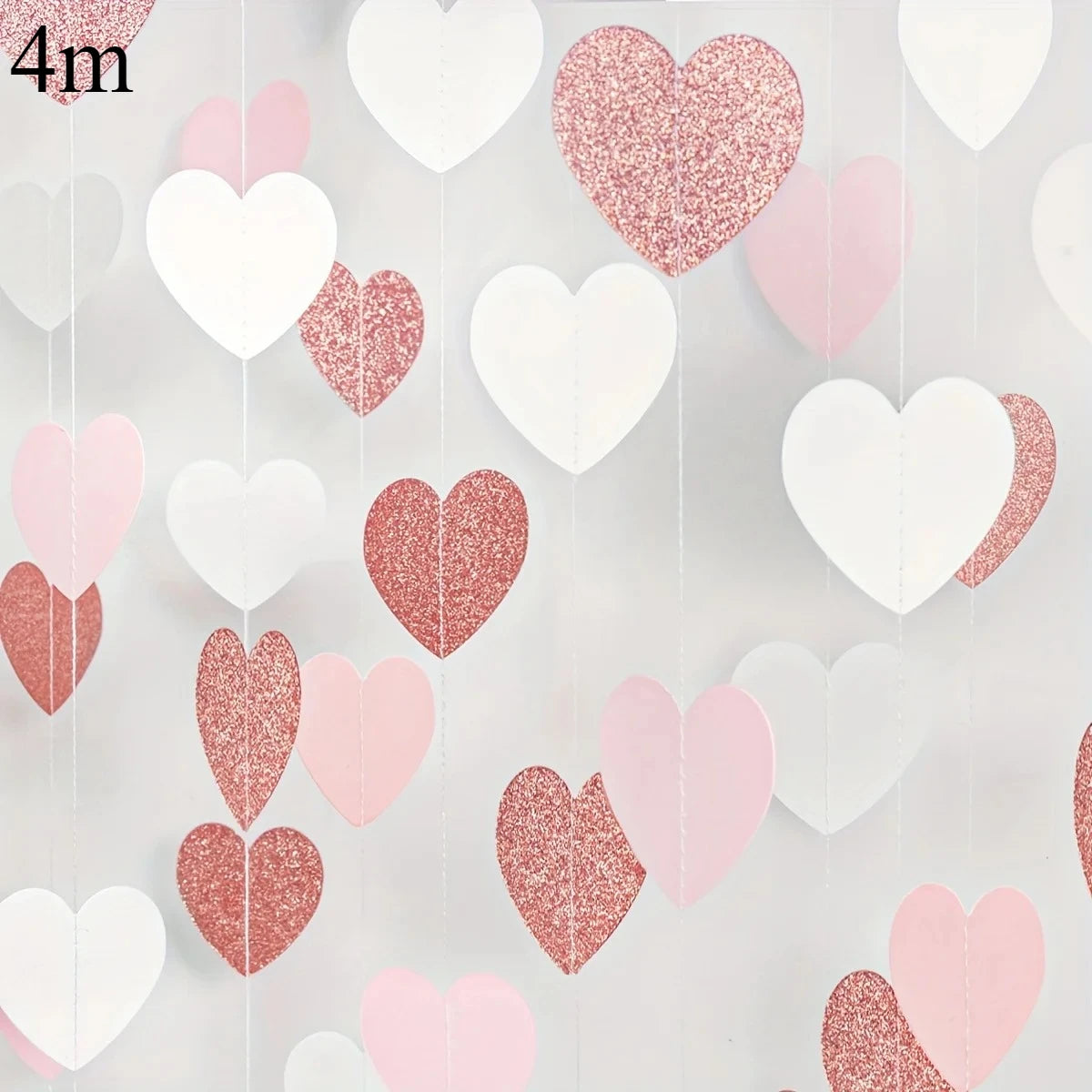 guirlande coeurs blanc rose pailleté mariage fiançailles décoration saint valentin festive papier