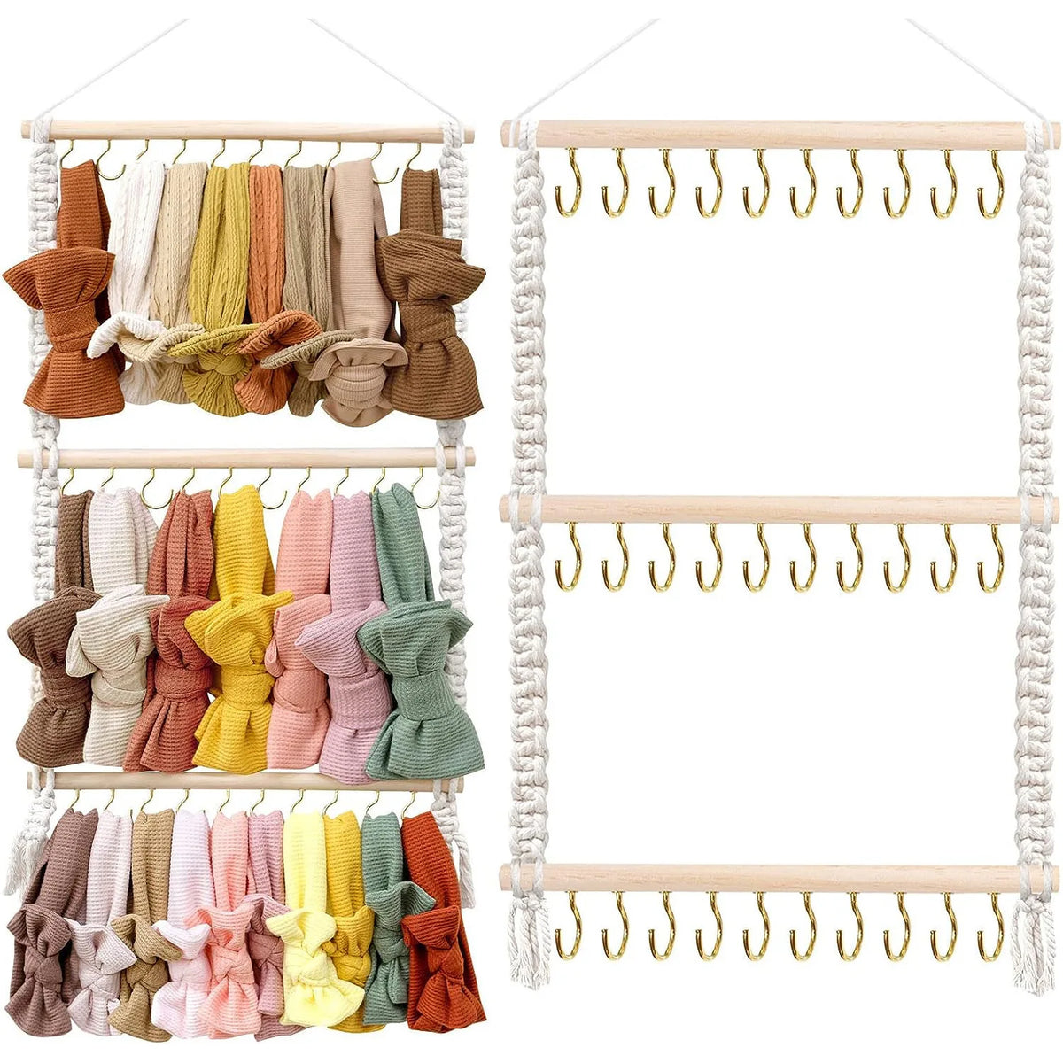 organisateur mural boho chic rose bandeaux bébé fille clips tissu geometrique chambre enfants