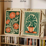 affiches modernes toile fleurs stylisées vert orange beige sans cadre