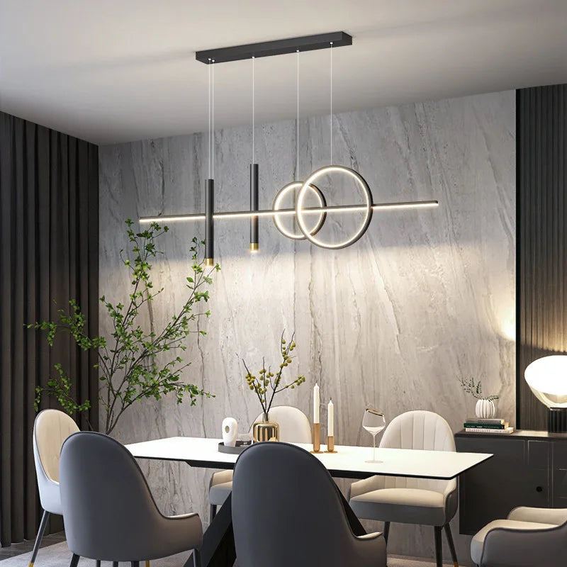 suspension lumineuse moderne minimaliste noir doré circulaire lisse led sources 10 15mètres carrés