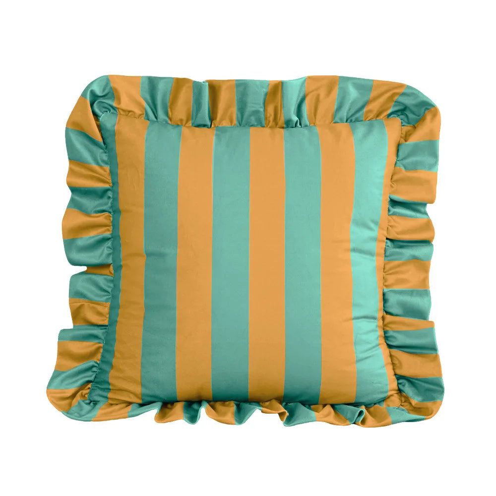 taies d'oreiller carrées rayures bleues blanches velours moderne fixation décoration canapé chambre sofa