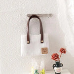 sac main miniature blanc marron texture tissée poignées détachables accessoire poupée classique simple 12
