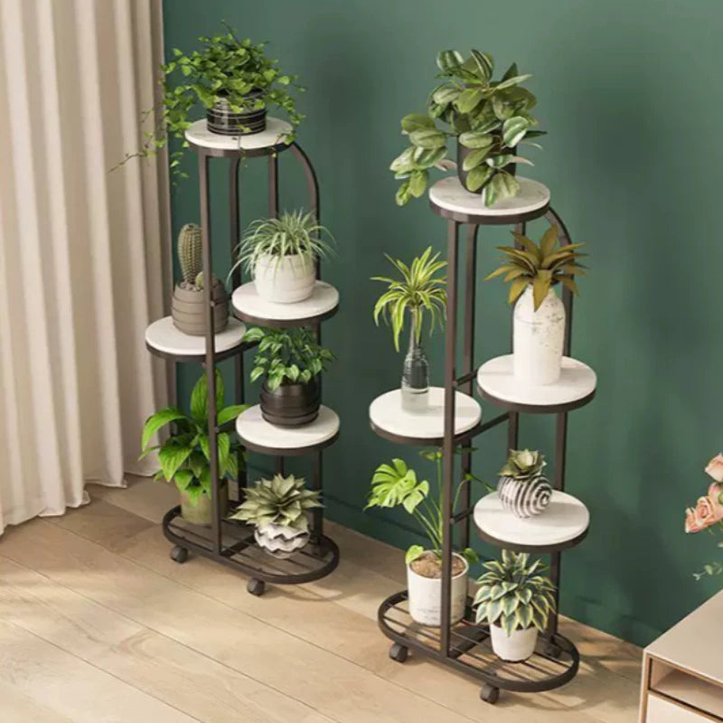 étagère métal moderne support plantes intérieur extérieur doré noir blanc