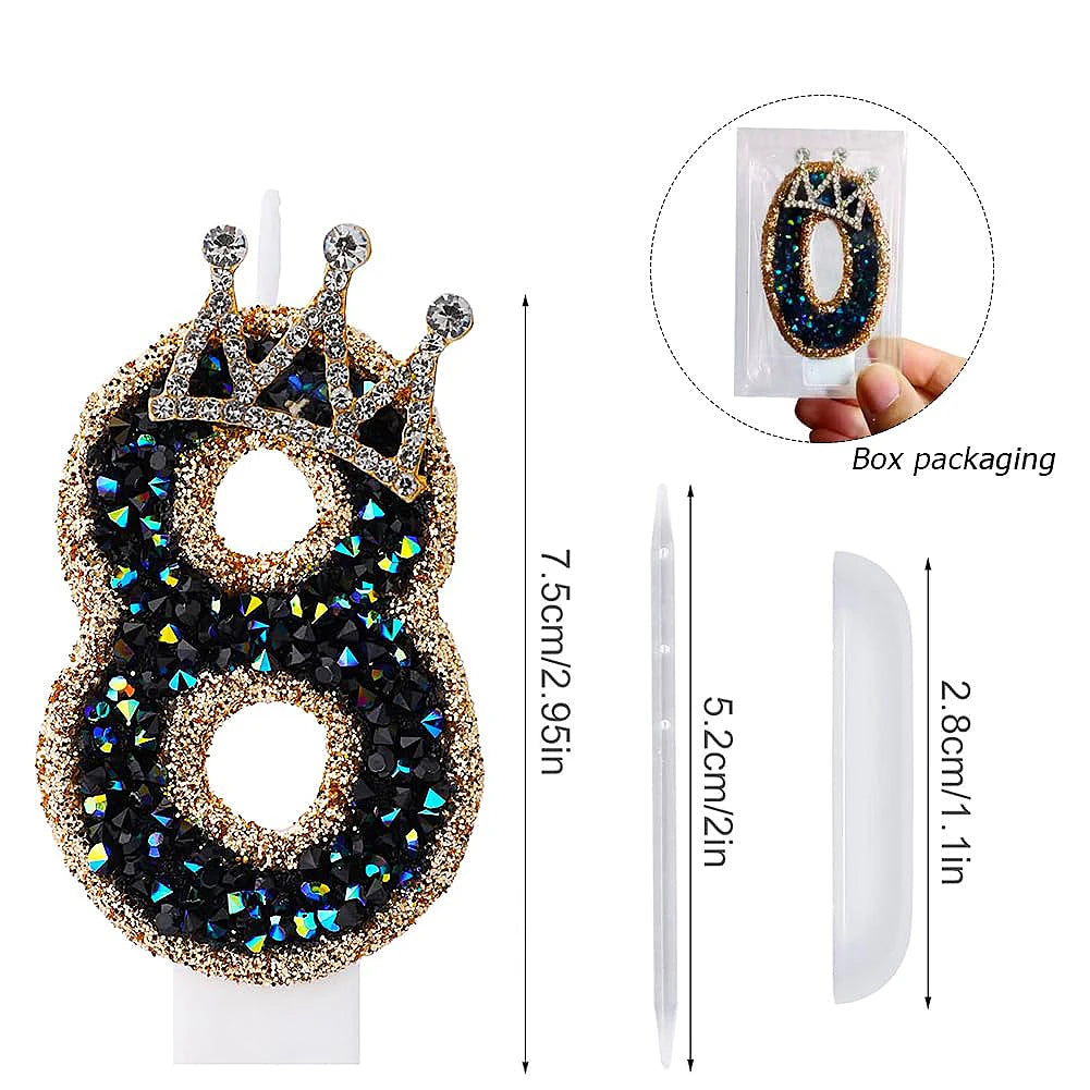 bougies anniversaire décoratives noir doré strass brillantes chiffre festives gâteau