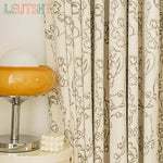 rideau épais beige motif fleurs stylisées salon chambre classique vintage tissu luxueux