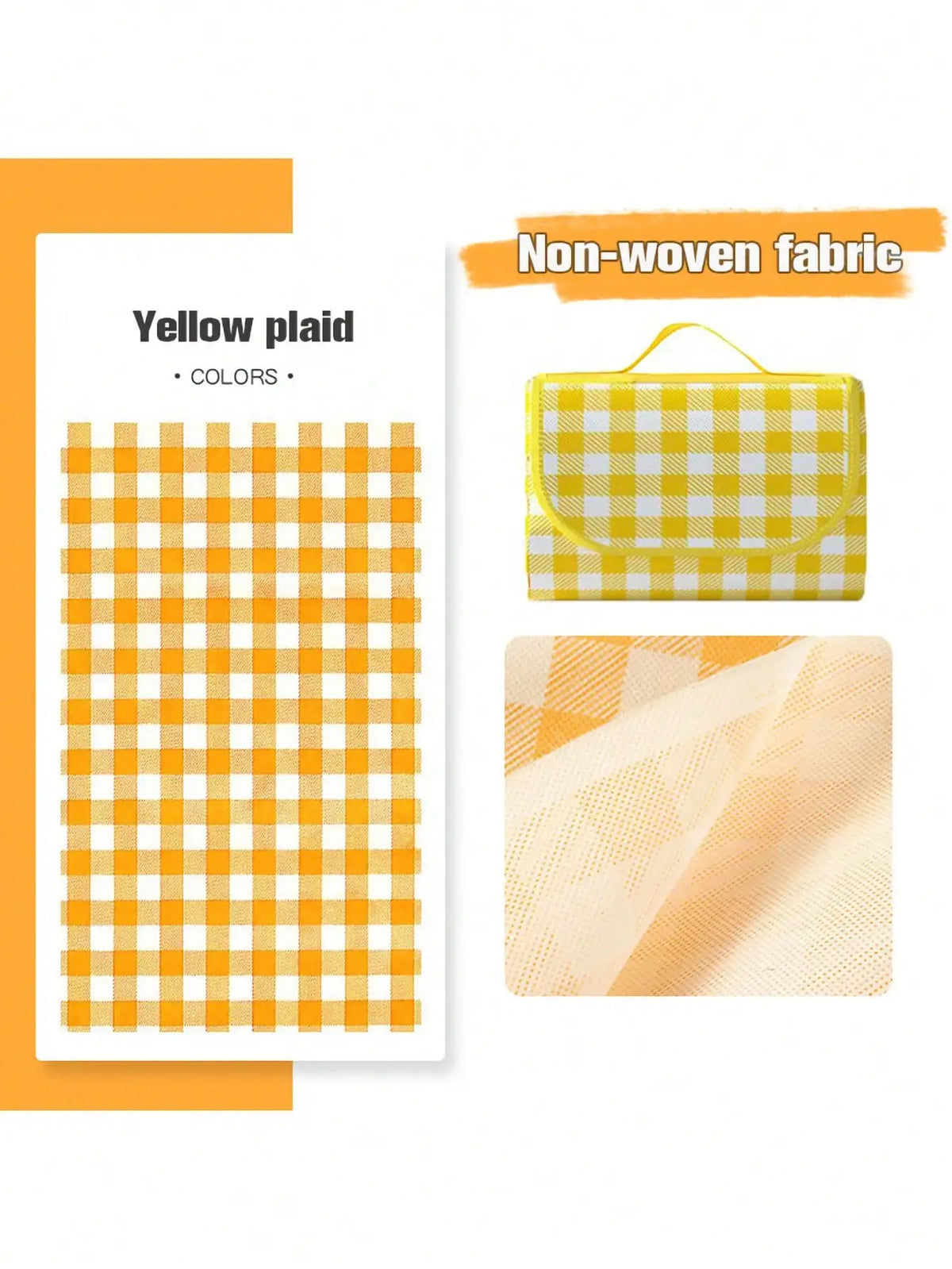 serviette pique nique pliable carreaux blancs moderne orange vert rouge jaune pratique poignées camping