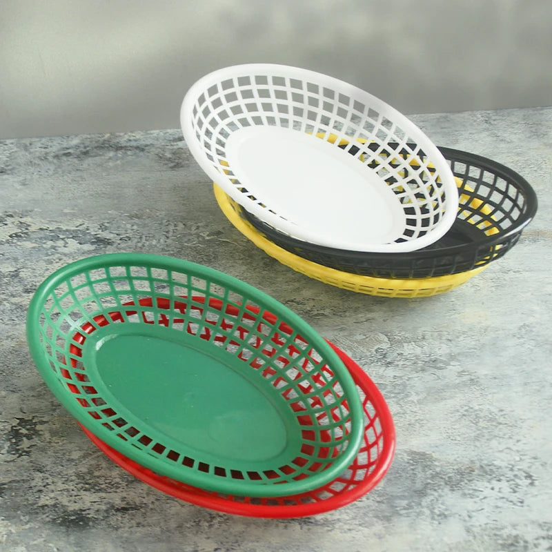paniers ovales plastique noir vert rouge jaune moderne grille alimentaire service restauration rapide