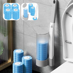 brosse toilette jetable bleu blanc texture granulée moderne adhésif conteneur 18 rechanges