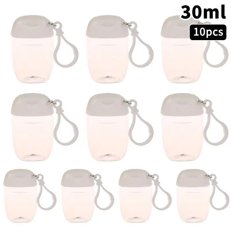 flacon gel hydroalcoolique transparent rose ruban noeud clip moderne rechargeableextérieur