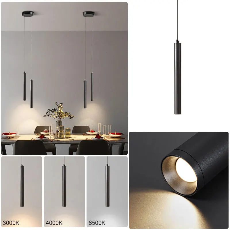 lampe suspendue moderne noir mat chaîne salon chambre cuisine pendentif led éclairage autoinstallation étude