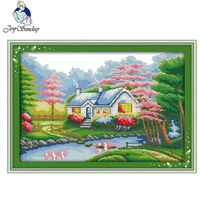 toile broder paysage jardin fleurs arbres maison coton peinture moderne enfantsDecoration