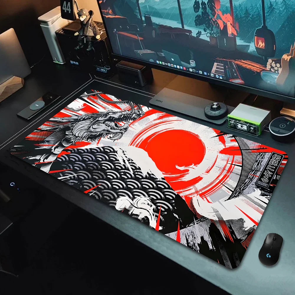 tapis souris dragon noir rouge moderne gaming caoutchouc 400x900x3mm 400x900x4mm