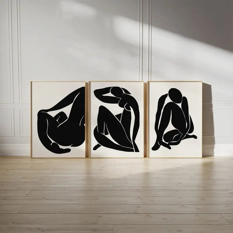 tableaux abstraits modernes noirs blancs silhouette humaine toile sans cadre minimaliste chambre salon