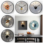 horloge murale moderne gris noir doré géométrique circulaire minimaliste quartz