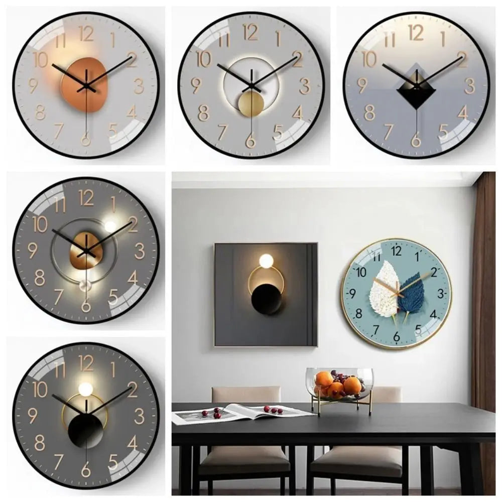 horloge murale moderne gris noir doré géométrique circulaire minimaliste quartz