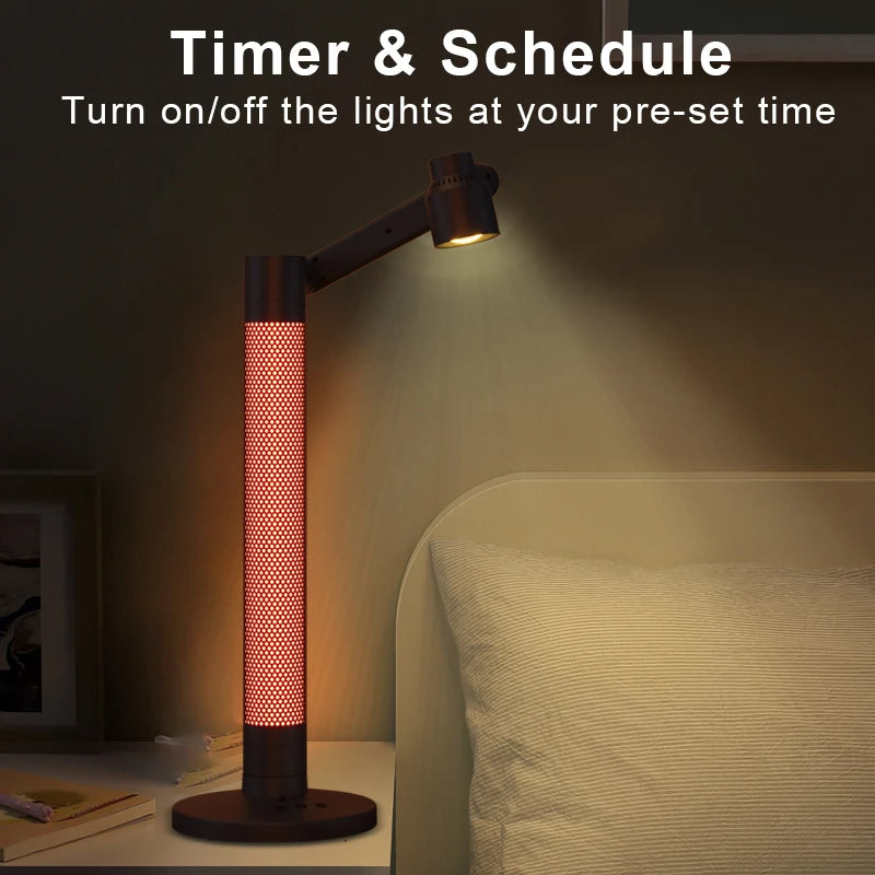 Lampe de lecture LED rotative connectée WiFi beige allumée en mode veilleuse