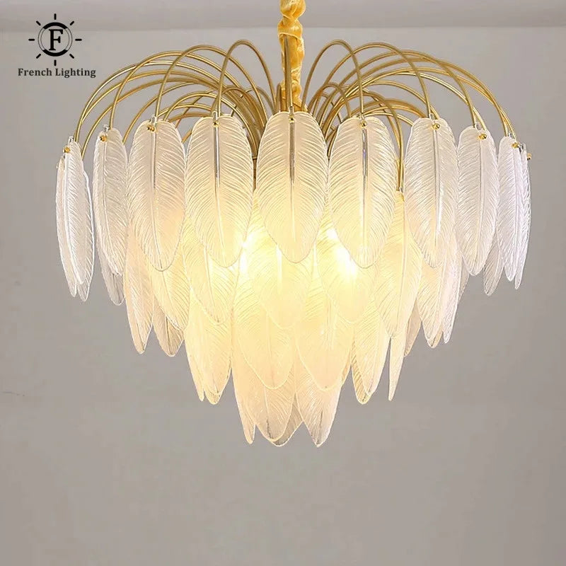 lampe suspendue moderne feuilles doré blanc translucide éclairage intérieur élégant semi encastrée
